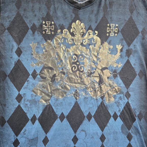 VINTAGE LL Cool‎ J Men Shirt 2XL Blue Argyle Graphic Grunge Streetwear Y2K Tee - Picture 2 of 10